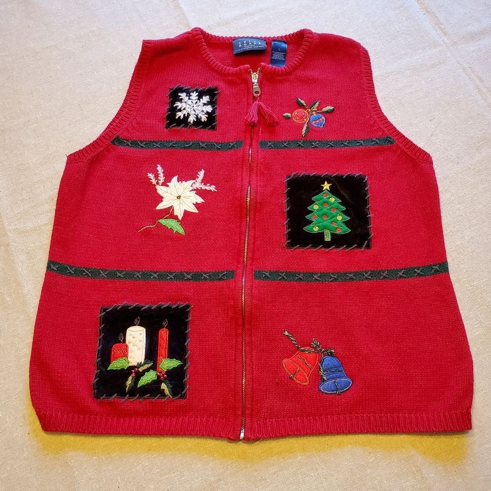 Crazy Horse Liz Claiborne Red Christmas Holiday Sweater Vest in Size L